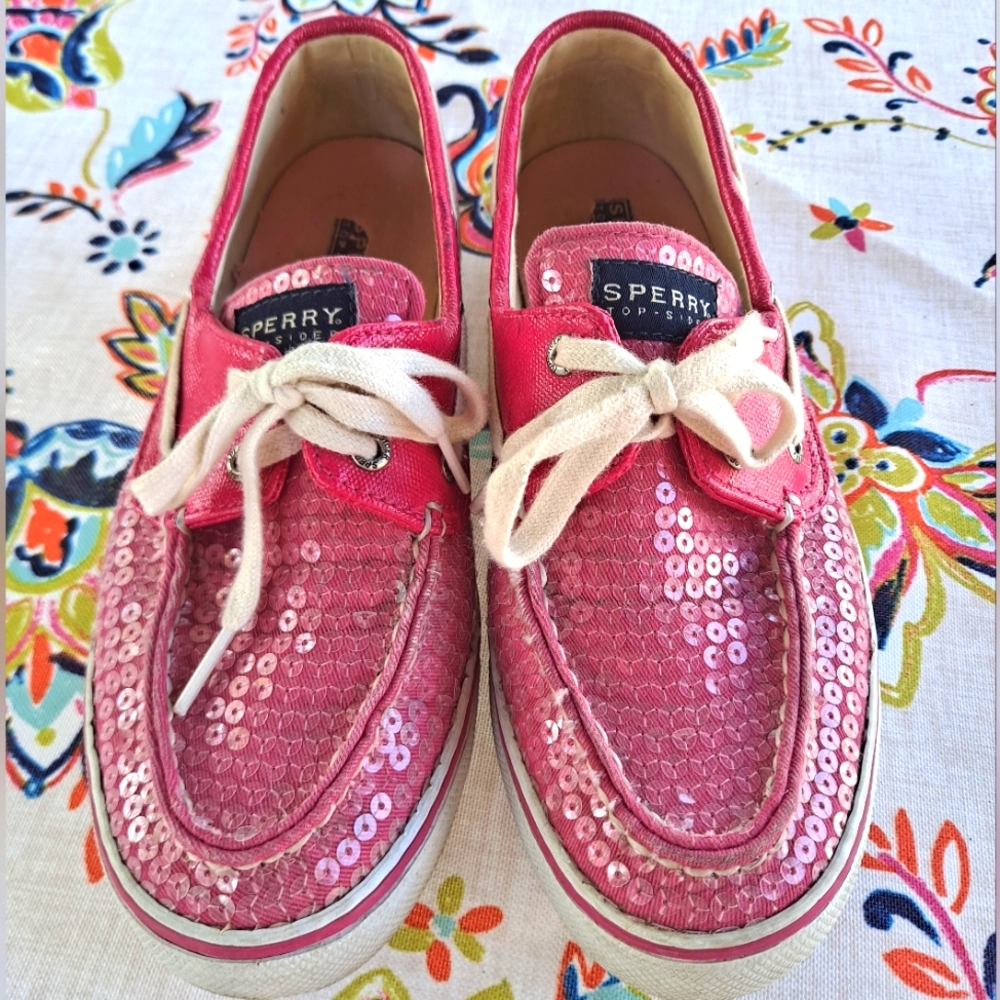 Sperry pink sequin boat shoes